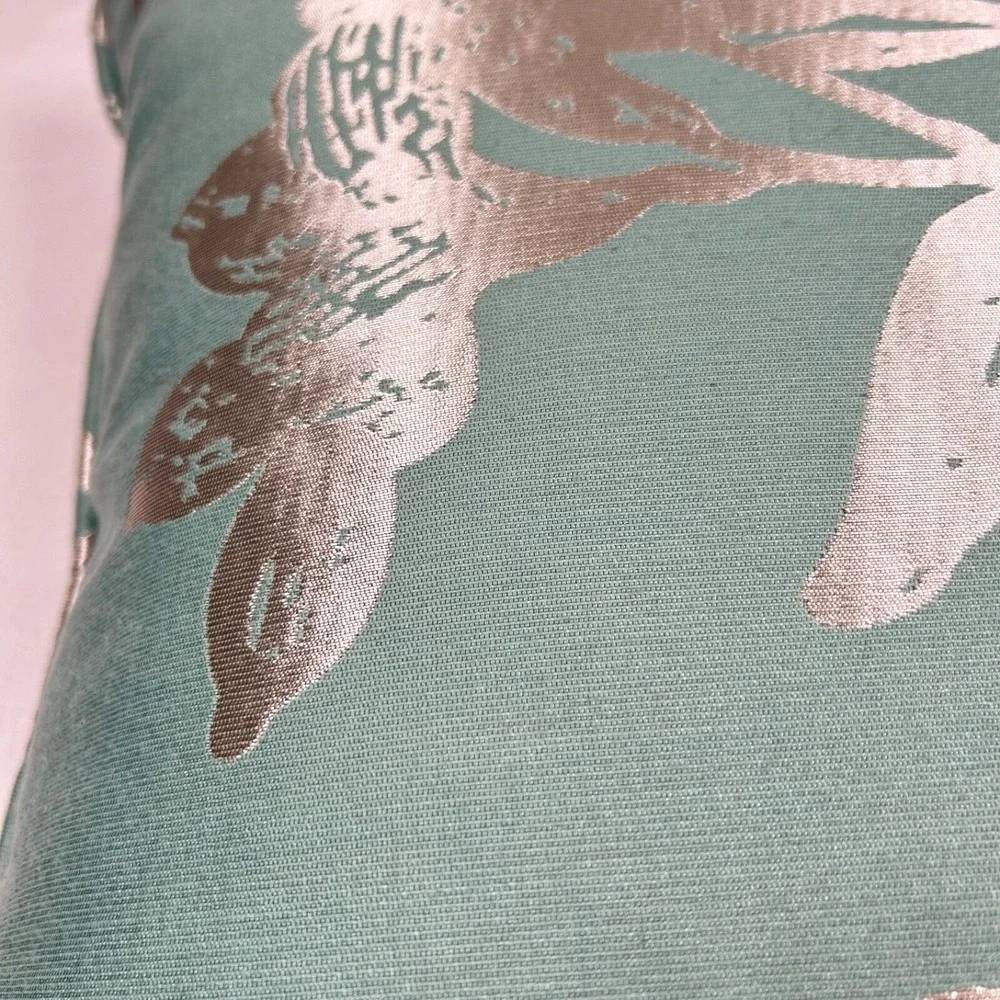 Pier 1 Imports Pillow‎ Turquoise Silver Flower Tan Polka Dot Reversible Nice